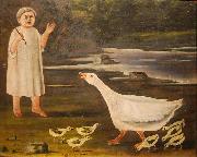 Niko Pirosmanashvili A girl and a goose with goslings France oil painting artist